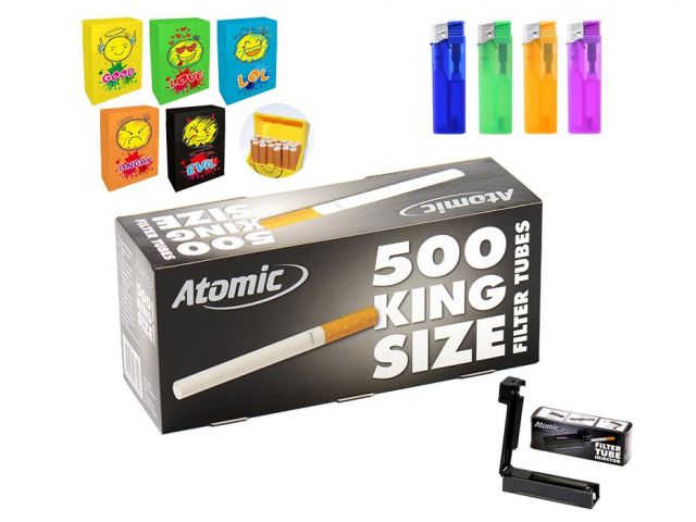 0402500 gilzy-Atomic-500 sztuk-akcesoria-dodatkowe-kolorowe-pudełko-nabijarka-zapalniczka-plastikowa.jpg